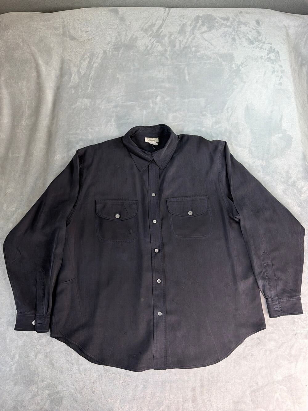 Vintage Anna and Frank Silk Shirt Women’s 1X Gray Long Sleeve Button Up 24x30